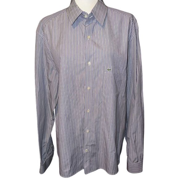 Lacoste Vertical Stripe Modern Fit Button Down Size 44 - Picture 1 of 8